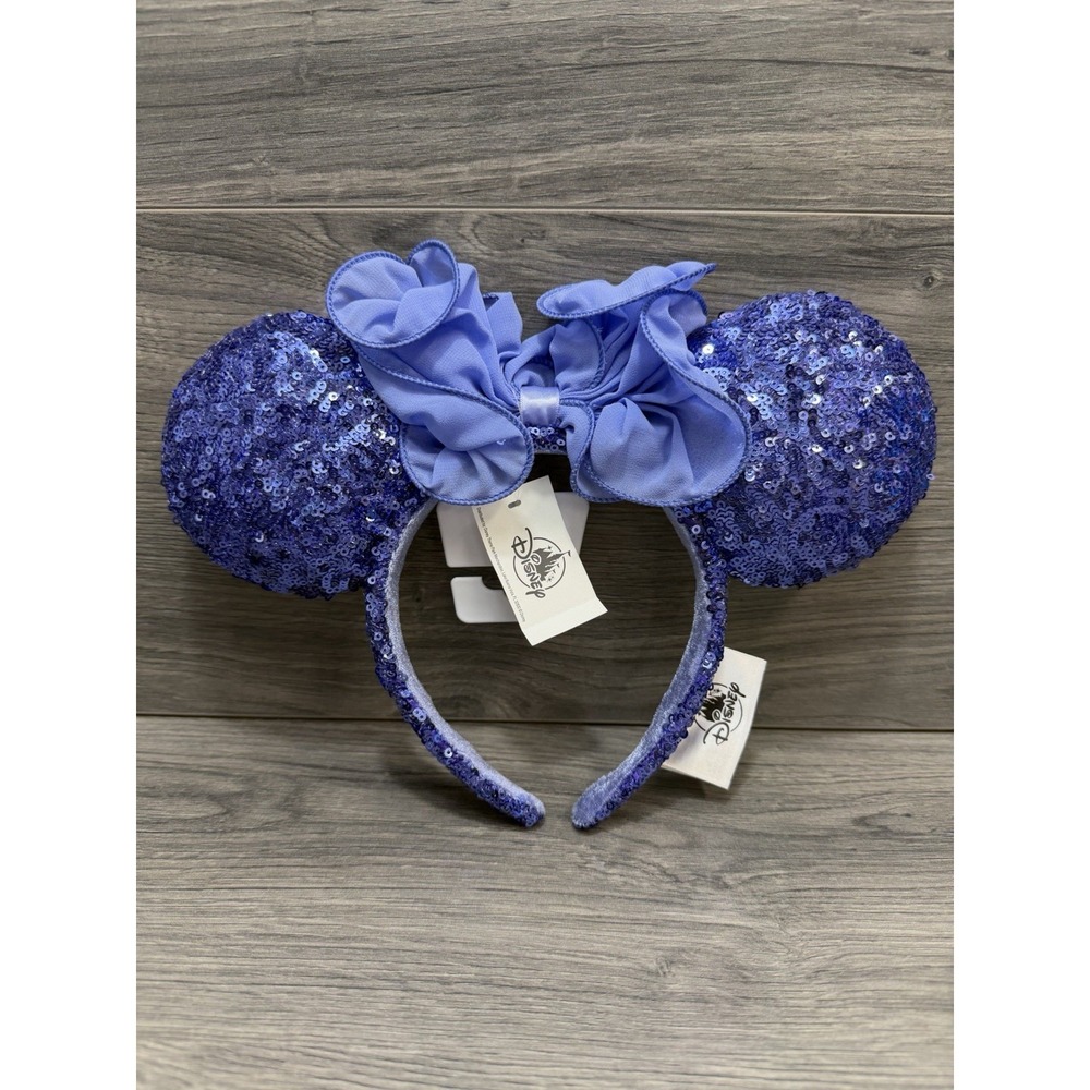 Disney Parks Minnie Headband Ear Purple Sequin Chiffon Bow Disneyland Blue New